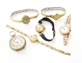 A Lady's 9 Carat Gold Rolex Wristwatch, a lady's 9 carat gold wristwatch , three plated lady's