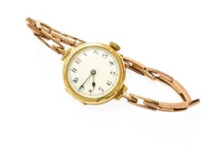 A Lady's 15 Carat Gold Enamel Dial Wristwatch, one bracelet link stamped 9ct Gross weight - 23 grams