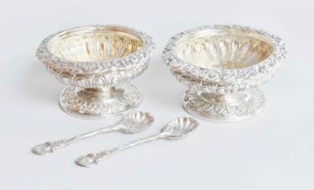 A George IV and a William IV Silver Salt-Cellar and Two Associated Condiment-Spoons, The Salt-