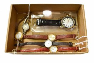 A Lady's 18 Carat Gold Enamel Dial Wristwatch, A Lady's Stainless Steel Tissot Wristwatch, Three