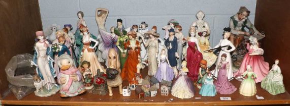 Royal Doulton, Goebels, Coalport and other porcelain figures of ladies; together with Wade,