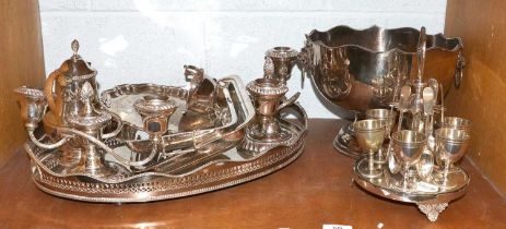 A Collection of Assorted Silver Plate, including a pair of three-light candleabra; an oval gallery