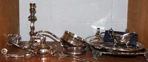 A Collection of Assorted Silver Plate, including a three-light candleabra in the George II style;