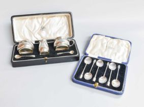 A Cased George VI Silver Condiment-Set, by Edward Barnard and Sons, London, 1940, in the Art Deco-