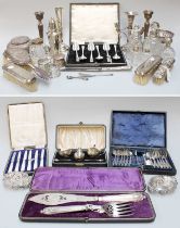 A Collection of Assorted Silver and Silver Plate, the silver including a tapering dressing-table