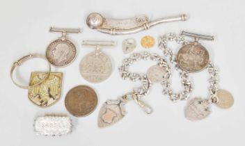 A Collection of Assorted Items, including a French 5 Francs 1866 coin (.900 gold, 1.47gr), holed