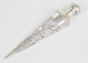 A Victorian Silver-Mounted Scent-Bottle, by William Comyns, London, 1899, tapering cylindrical and