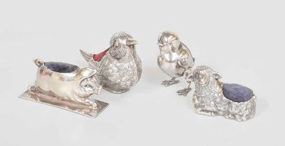 Four Assorted Modern Silver Pin-Cushions, Probably Portuguese, Second Half 20th Century, two