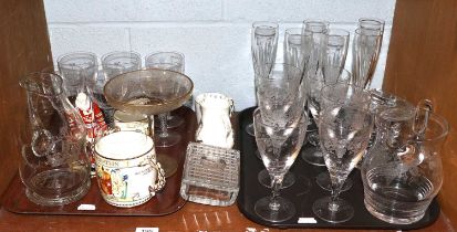 20th Century Glass, including champagnes, wines, jug, together with royal commemorative glass and