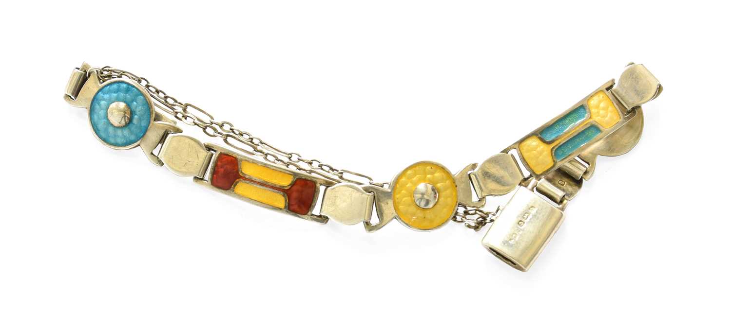 A Silver and Enamel Bracelet, by James Fenton, length 15cm Gross weight 10.2 grams. Hallmarked