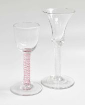 A Wine Glass, circa 1750, with plain trumpet shaped bowl over an airtwist stem, 17cm high,