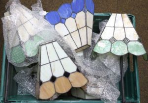 Thirteen Leaded and Coloured Glass Wall Lights