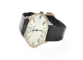 A Sterling Silver Roy King Wristwatch, 1975, manual wound lever movement, oval shaped dial with