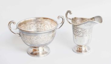 A George VI Silver Cream-Jug and Sugar-Bowl, by E. Hill, Birmingham, 1938, With Import Marks for