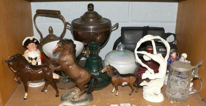 Three Beswick Horses, Beswick Advertising Jug, Two Studio Glass pieces, Royal Worcester 'Spirit of