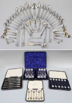 A Collection of Assorted George III and Later Silver Flatware, various patterns, including four