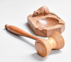 Workshop of Robert Mouseman Thompson (Kilburn), an oak ashtray of standard form carved with a mouse,