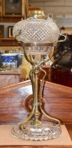 A Benson Style Brass and Cut Glass Oil Lamp Base, 49cm high Reservoir in good order, free from