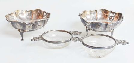 A Pair of Victorian Silver-Mounted Glass Bowls, by William Comyns, London, 1894, each circular