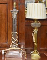 A Silver Plated Corinthian Columnar Table Lamp, on stepped square plinth base, 56cm including