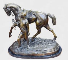 After Sir Edgar Bertram Mackennal KCVO RA (1863-1931) patinated bronze sculpture of a horse and