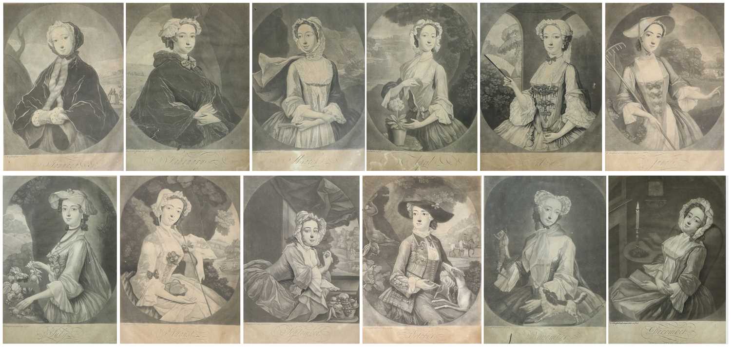 After Thomas Burford (c.1710-c.1779) A set of twelve mezzotints depicting the months of the year,