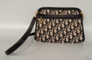 Christian Dior Monogram Canvas Shoulder Bag, with black leather trims and shoulder strap, gilt-