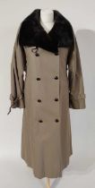 Nino Flex Original Roli Modell Mink Lined Trench Coat, in pale khaki, double breasted with a fur