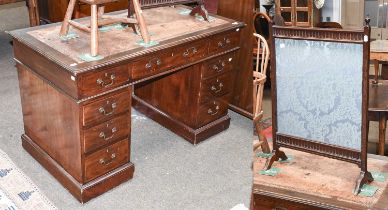 A Henry Sabitt, Kings Road, Chelsea, Mahogany Leather Inset Twin Pedestal Desk, 123cm by 66cm by