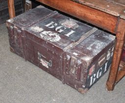 Trunk with Cunard White Star Liverpool Labels, by repute made in Cunard workshop in Liverpool,