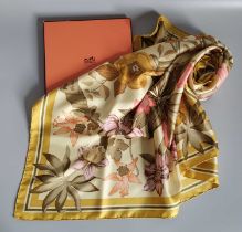 Hermès "Fleurs d'Hellade" Silk Scarf, by Niki Goulandris, printed with a design of flowers including