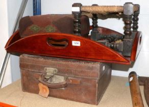 A Small Group of 19th century and Later Garden Tools; together with a leather case, two stools,two