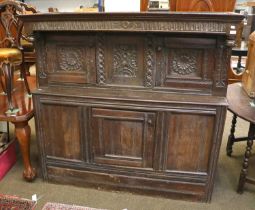 An Early 18th Century Carved Oak Court Cupboard, dated 1703, 158cm by 58cm by 148cm