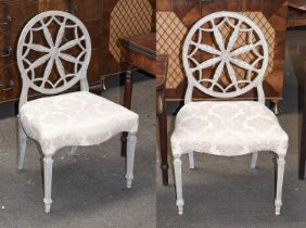 A Pair of Painted Hepplewhite Style Chairs Structurally sound. No visible breaks or repairs. Later