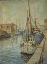 F Paulsen (20th Century) Moored fishing boats in a harbour Signed and indistinctly dated?, oil on