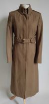 LK Bennett Camel Wool Coat in Military Style, with panelled front, epaulettes and belt tie, size 12