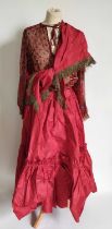 Circa 1970s Saint Laurent Rive Gauche Costume from the Russian Collection, comprising a tiered red