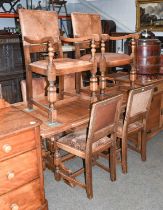 An Oak Draw Leaf Dining Table, 151cm by 91cm by 74cm; together with a set of matching dining