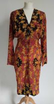 Vivienne Westwood Gold Label Silk Dress, on a red ground printed with yellow floral motifs