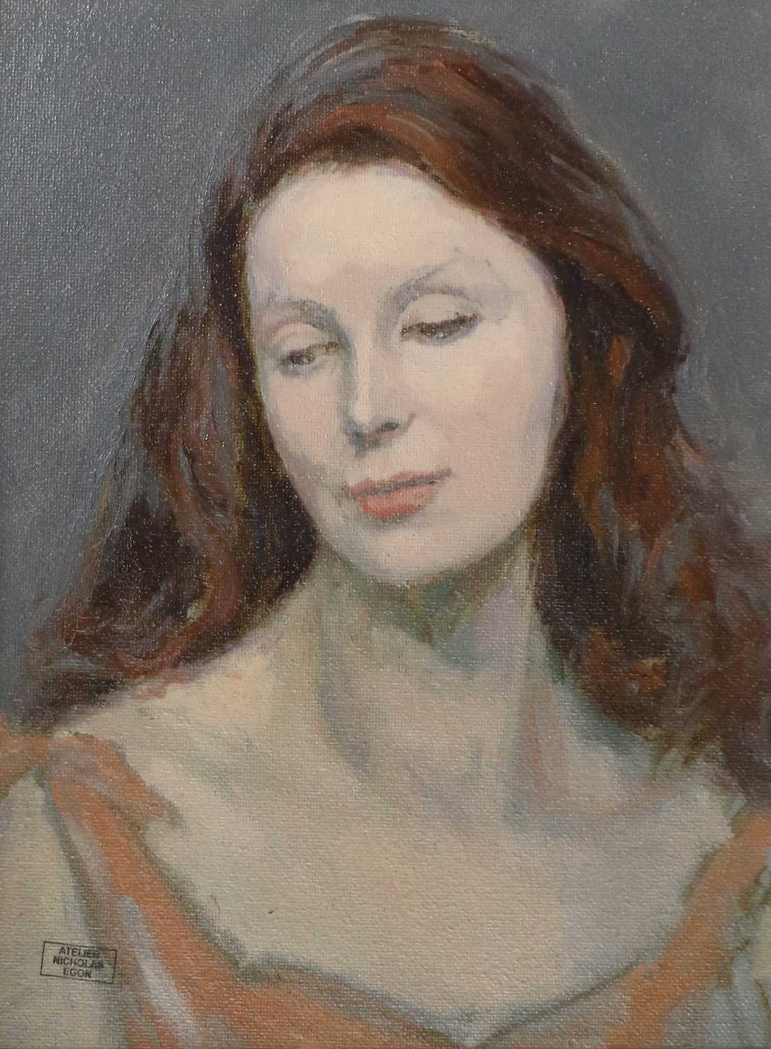 Nicholas Egon FRS (1921-2017) Portrait of a lady with long auburn hair With studio stamp, oil on