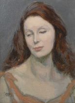 Nicholas Egon FRS (1921-2017) Portrait of a lady with long auburn hair With studio stamp, oil on