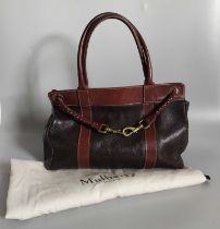 Mulberry Leather Shoulder Bag in dark tan with lighter tan strap mounts, plaited drawstring with