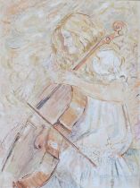 Esther Craig (20th Century) Female figure playing the cello Signed and dated 1974, oil on canvas,