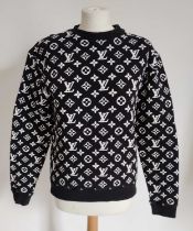 Louis Vuitton Black and White 'Logo' Sweatshirt with a round neck, long sleeves, in a cotton mix (