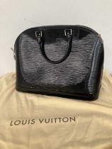 A Large Louis Vuitton Black Patent Epi Leather Alma Bag, with silver-tone hardware, patent