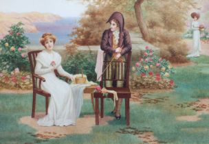 Herbert Blande Sparks (1870-1916) Courting couple Signed, watercolour, 49cm by 74cm