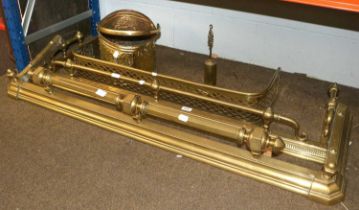 Three Brass Fire Fenders, a brass coal scuttle and a hearth brush (5)