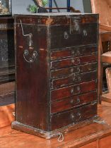 A Chinese Seven Drawer Metal Bound Marriage Cabinet, with hinged lid, 46cm by 30cm by 70cm
