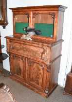 A 19th century Walnut Secretaire Bookcase, the small glazed two door upper section, with