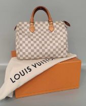 Louis Vuitton Speedy 30 Bag in Damier Azur Canvas, circa 2015, in cream checks with brass-tone